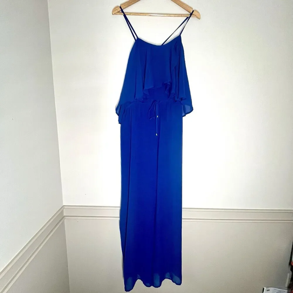 NWT Philosophy Royal Blue Silky Jumpsuit Womens Large Wide Leg Retro Formal Boho